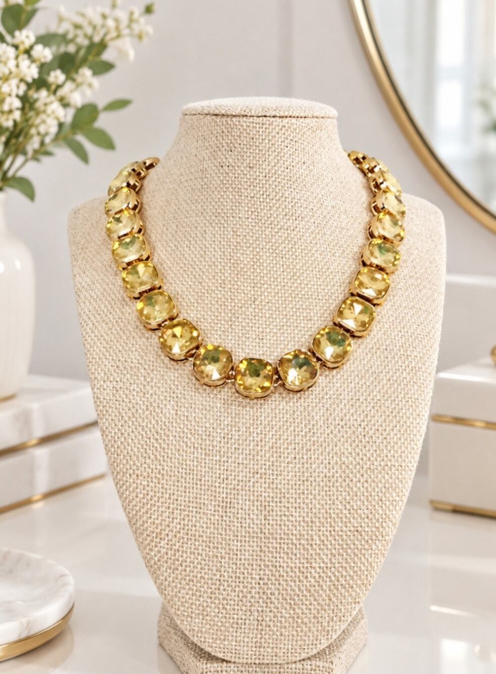 Gold Champagne AB Bling Glass Stone Necklace New